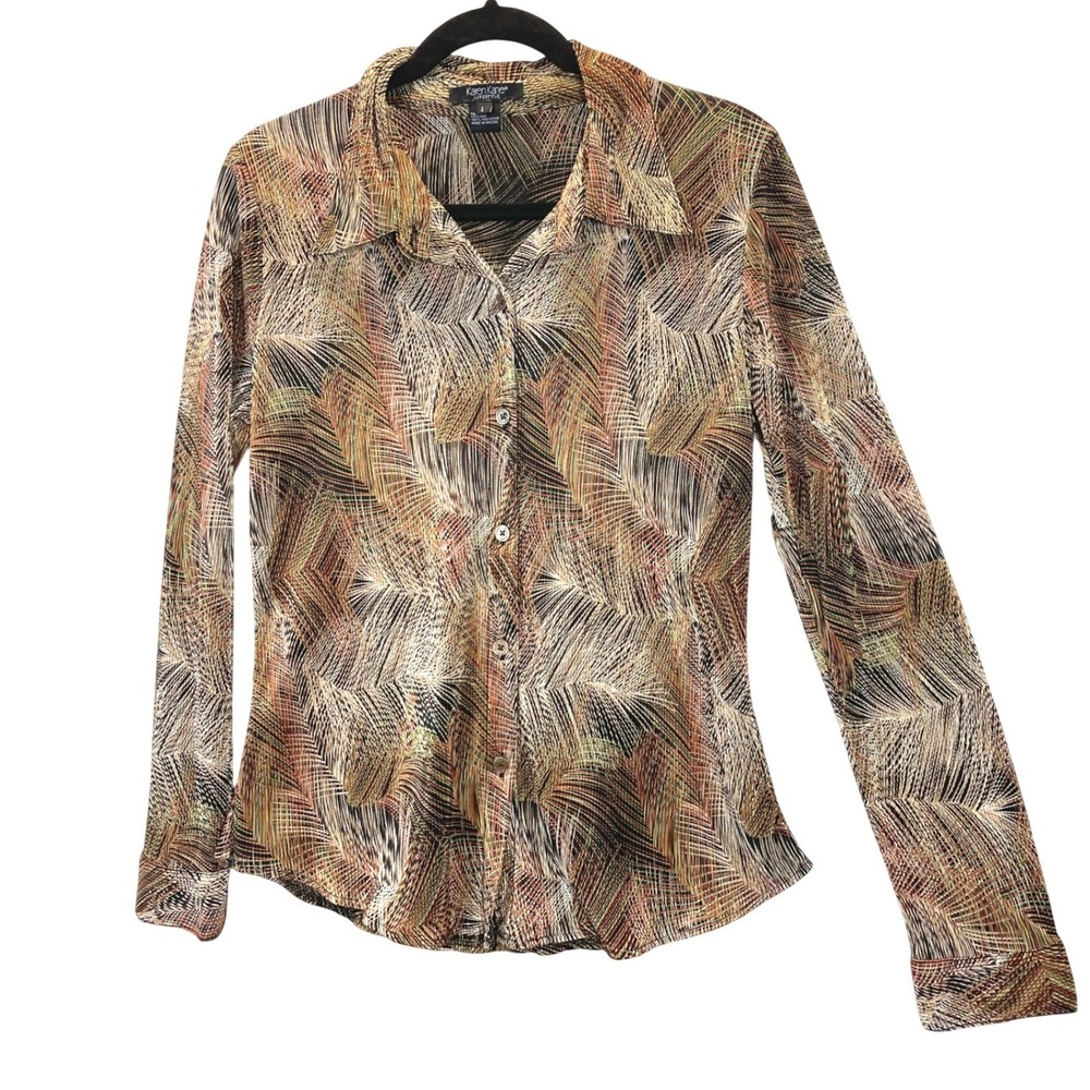 Karen Kane Womens‎ Long Sleeve Button Up Shirt Geometric Print Size L